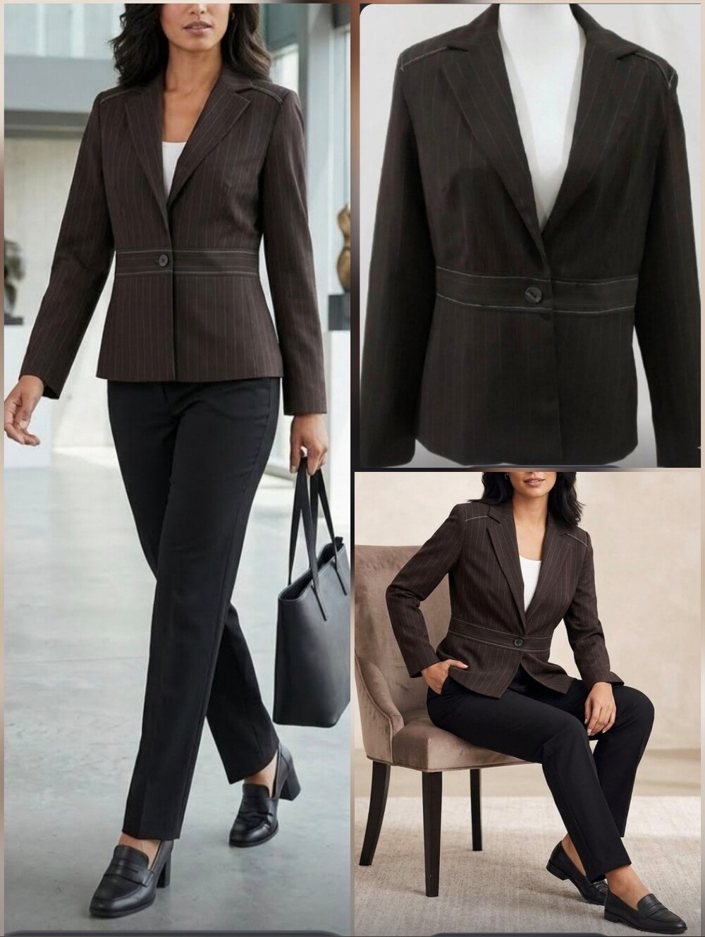💙Larry Levine Black Pin Stripe Blazer 🤍Size 8
